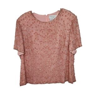 Adrianna Papell Embellished Sea Pink Silk Party Blouse 22W